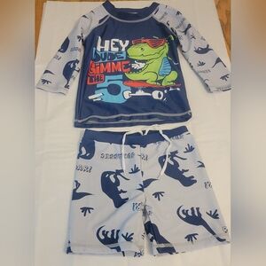 Dinosaur Print Kids Swim 2 Pc Set - Blue